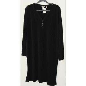 Breezies Lounge Sleep Dress Size Large Blissful Breeze Henley Knit Black NEW